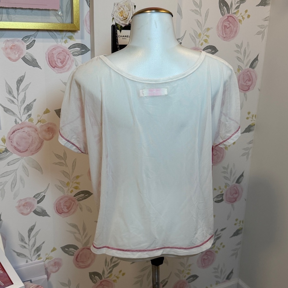RARE - 6ixty 8ight Transparent Pink Geometric Short Sleeve Top - Picture 3 of 5